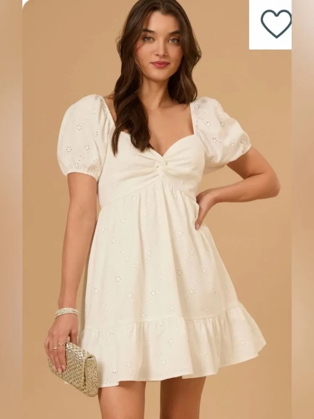 NWT. Altar'd State White Eyelet Puff-Sleeve Mini Dress